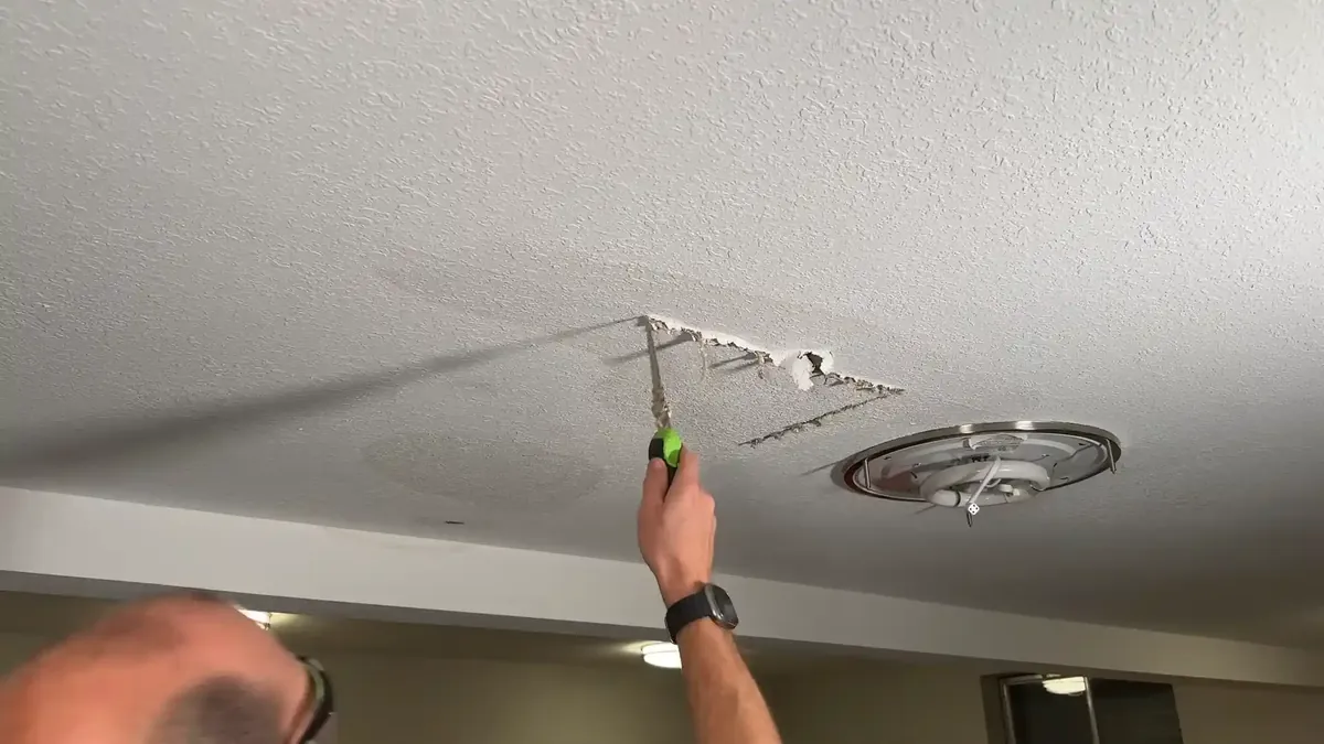 Ceiling water stain leak detection Westminster CO &mdash; bathroom above supply pipe pinhole floor assembly two-story home Cotton Creek Walnut Grove